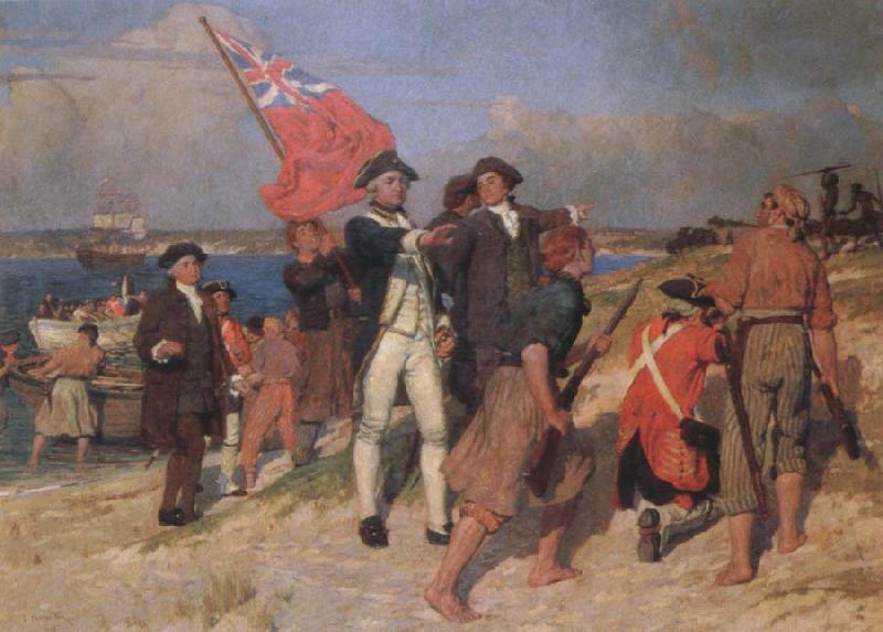 E.Phillips Fox landing of captain cook at botany bay,1770 oil painting picture
